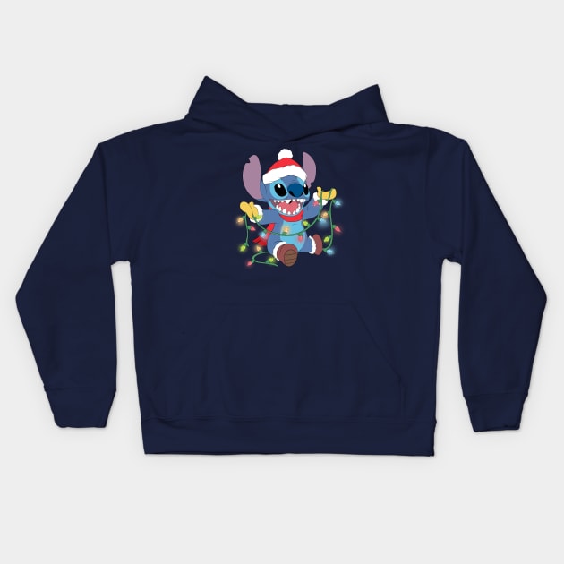 Stitch and Christmas light Kids Hoodie by Nykos